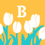 モダンでおしゃれなチューリップとアルファベットのアイコン、黄背景にB
