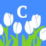 モダンでおしゃれなチューリップとアルファベットのアイコン、青背景にC