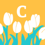 モダンでおしゃれなチューリップとアルファベットのアイコン、黄背景にC