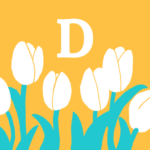 モダンでおしゃれなチューリップとアルファベットのアイコン、黄背景にD