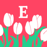 モダンでおしゃれなチューリップとアルファベットのアイコン、赤背景にE