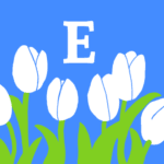 モダンでおしゃれなチューリップとアルファベットのアイコン、青背景にE