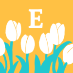 モダンでおしゃれなチューリップとアルファベットのアイコン、黄背景にE