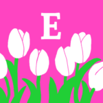 モダンでおしゃれなチューリップとアルファベットのアイコン、ピンク背景にE