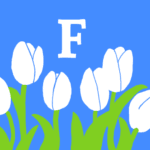 モダンでおしゃれなチューリップとアルファベットのアイコン、青背景にF