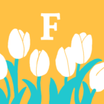 モダンでおしゃれなチューリップとアルファベットのアイコン、黄背景にF