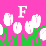 モダンでおしゃれなチューリップとアルファベットのアイコン、ピンク背景にF