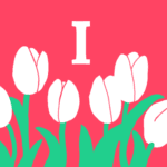 モダンでおしゃれなチューリップとアルファベットのアイコン、赤背景にI