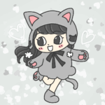 猫っぽいコーデをしたかわいい女の子のイラストで全体的に黒（黒猫）