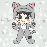 猫っぽいコーデをしたかわいい男の子のイラストで全体的に黒（黒猫）