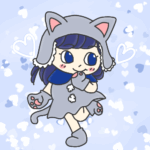 猫っぽいコーデをしたかわいい女の子のイラストで全体的に青