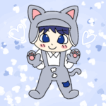 猫っぽいコーデをしたかわいい男の子のイラストで全体的に青