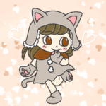 猫っぽいコーデをしたかわいい女の子のイラストで全体的にオレンジ色