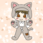 猫っぽいコーデをしたかわいい男の子のイラストで全体的にオレンジ色