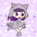 猫っぽいコーデをしたかわいい女の子のイラストで全体的に紫