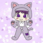 猫っぽいコーデをしたかわいい男の子のイラストで全体的に紫