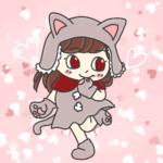 猫っぽいコーデをしたかわいい女の子のイラストで全体的に赤