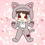 猫っぽいコーデをしたかわいい男の子のイラストで全体的に赤