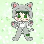 猫っぽいコーデをしたかわいい男の子のイラストで全体的に緑
