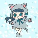 猫っぽいコーデをしたかわいい女の子のイラストで全体的に水色