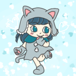 猫っぽいコーデをしたかわいい女の子のイラストで全体的に水色