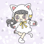 猫っぽいコーデをしたかわいい女の子のイラストで全体的に白（白猫）