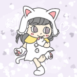 猫っぽいコーデをしたかわいい女の子のイラストで全体的に白（白猫）