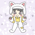 猫っぽいコーデをしたかわいい男の子のイラストで全体的に白（白猫）