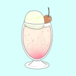 オシャレなソーダフロートのイラスト（ピーチソーダ）