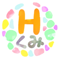 水彩画風のかわいくカラフルなイラスト「Hくみ」のロゴあり