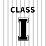 ストライプのユニフォームの背番号風シンプルイラスト「classI」のロゴあり