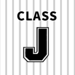 ストライプのユニフォームの背番号風シンプルイラスト「classJ」のロゴあり