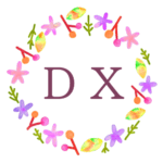 水彩画風でボタニカルな花のリースのイラスト「DX」のロゴあり