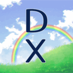 青空に虹がかかった爽やかなイラスト、大きい文字で「DX」のロゴあり