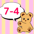 ストライプ柄にかわいいクマのぬいぐるみのイラスト「7-4」のロゴあり