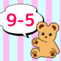 ストライプ柄にかわいいクマのぬいぐるみのイラスト「9-5」のロゴあり