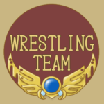 RPG風の丸いフレームのイラスト「WRESTLINGTEAM」のロゴあり