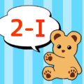 青いストライプ背景にかわいいクマのぬいぐるみのイラスト「2-I」のロゴあり