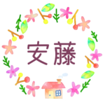 かわいい花と植物と家の温かみのある水彩画風イラスト「安藤」のロゴあり