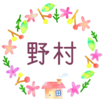 かわいい花と植物と家の温かみのある水彩画風イラスト「野村」のロゴあり