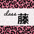 ピンクのヒョウ柄のクールでかっこいいイラスト「class藤」のロゴあり