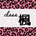 ピンクのヒョウ柄のクールでかっこいいイラスト「class楓」のロゴあり